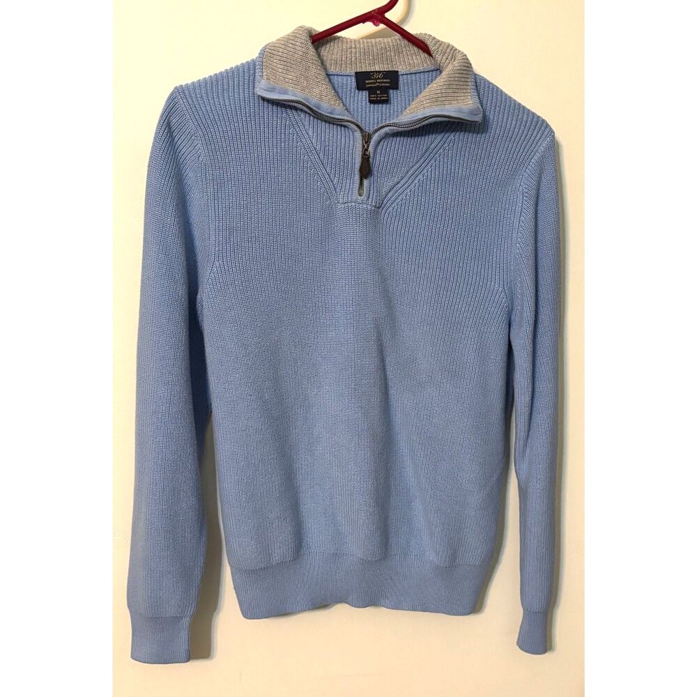 Brooks Brothers 346 Supima Cotton Quarter Zip Sweater Blue Size Medium